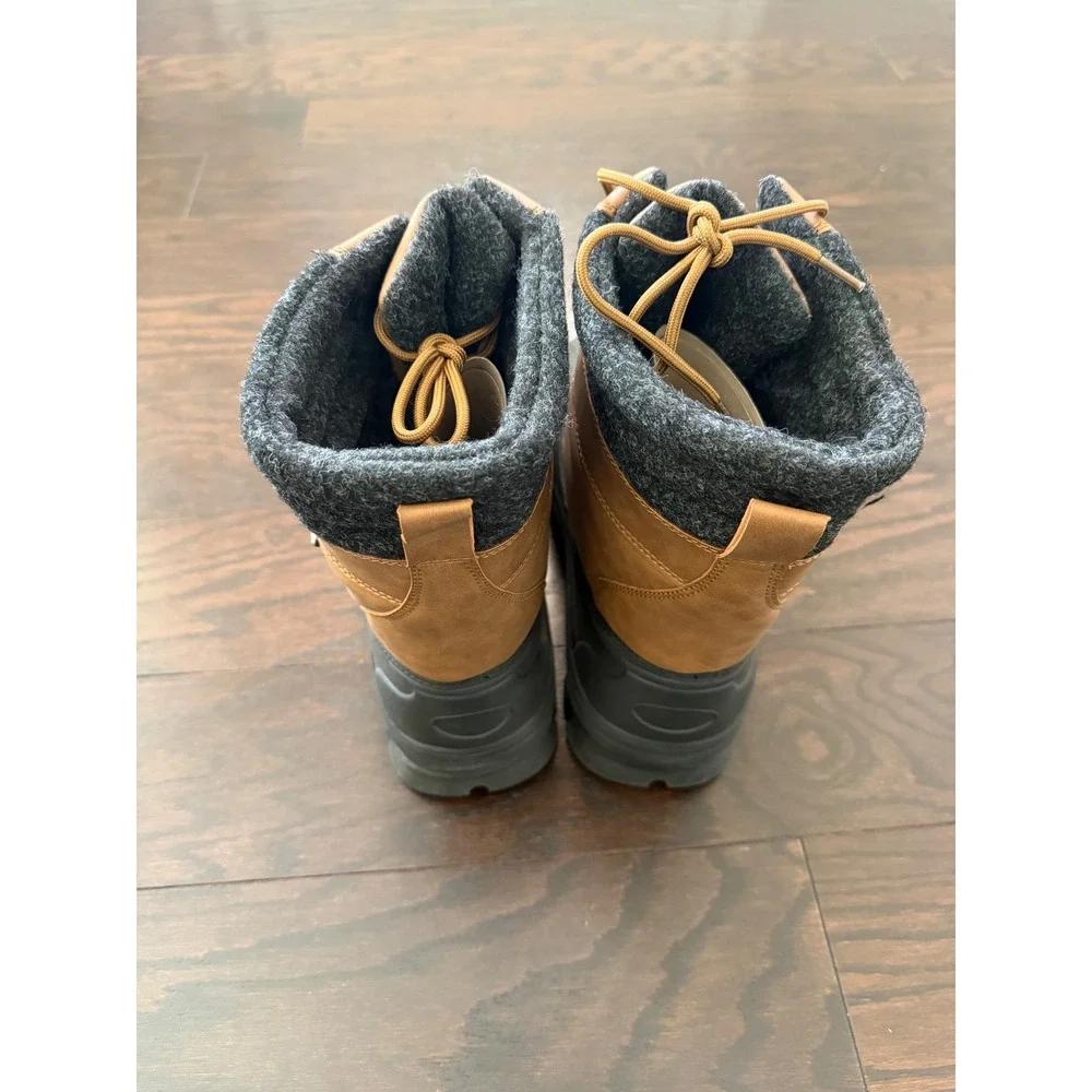 Hobibear Men Winter Snow Boots Tan Black Faux Fur Lined Waterproof GW8030 Sz 48